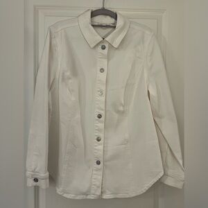 NWOT Chico's Women’s White Long, Fitted Jeans Jacket/Shacket